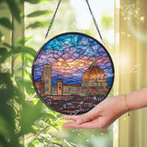 Florence Duomo Stained Glass Suncatcher, Round Italy Cathedral Window Panel, Travel Architecture Cityscape Glass Art Home Decor Gift